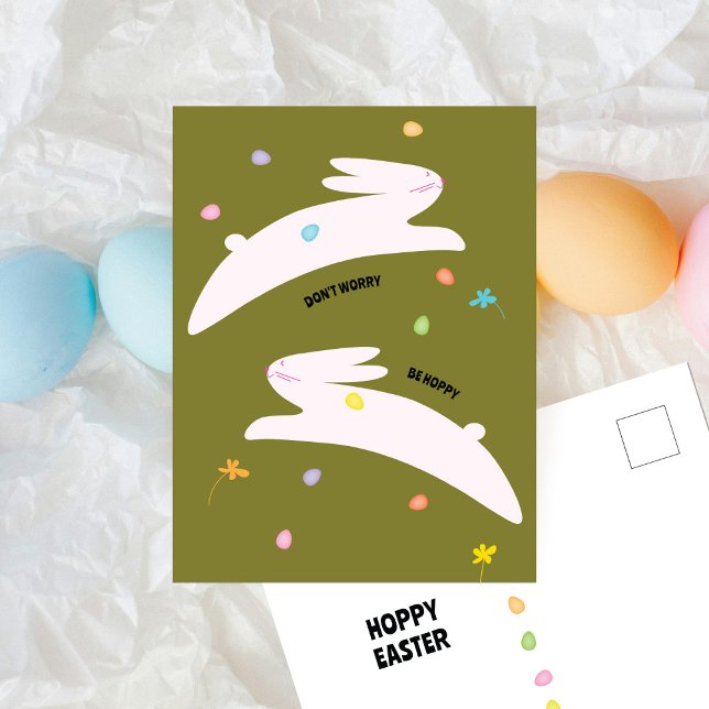 Cartão Postal De Festividades Hoppy Easter Bunny | Modern Minimal Easter  (Criador carregado)