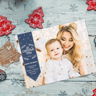 Cartão Postal De Festividades Hora de Natal: Indígo Azul Feliz Feriados