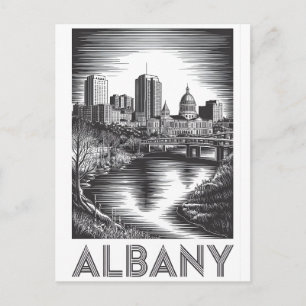Cartão Postal De Festividades Horizonte de Albany Nova York Xilogravura Preto Br