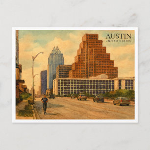 Cartão Postal De Festividades Horizonte de Austin Texas – Viagem em Aquarela