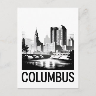 Cartão Postal De Festividades Horizonte de Columbus Ohio Preto e Branco Xilograv