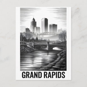Cartão Postal De Festividades Horizonte de Grand Rapids Michigan Preto e Branco