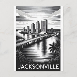 Cartão Postal De Festividades Horizonte de Jacksonville Flórida Xilogravura Pret