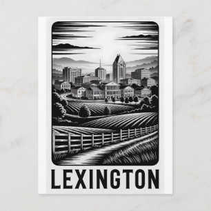 Cartão Postal De Festividades Horizonte de Lexington Kentucky Preto Branco Xilog