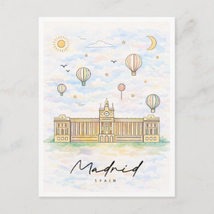 Cartão Postal De Festividades Horizonte de Madrid Aquarela Viagem Espanha