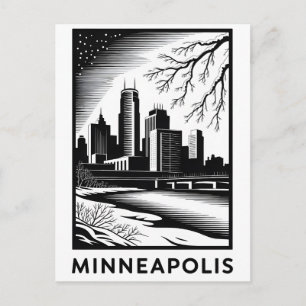 Cartão Postal De Festividades Horizonte de Minneapolis Minnesota Xilogravura Pre