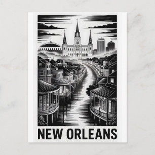 Cartão Postal De Festividades Horizonte de Nova Orleans Louisiana Xilogravura Pr