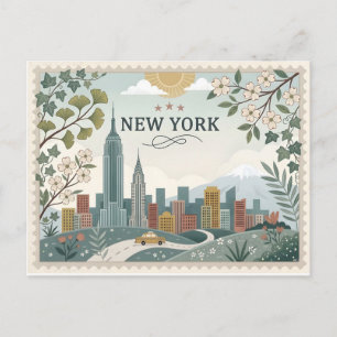 Cartão Postal De Festividades Horizonte de Nova York Antigo