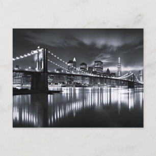 Cartão Postal De Festividades Horizonte de Nova York Ponte do Brooklyn Monocromá