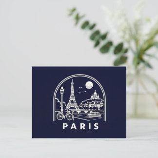 Cartão Postal De Festividades Horizonte de Paris Antigo | Viagem Retro Francesa 