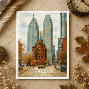 Cartão Postal De Festividades Horizonte de Toronto Canadá Aquarela Vintage