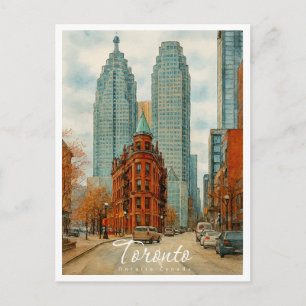 Cartão Postal De Festividades Horizonte de Toronto Canadá Aquarela Vintage