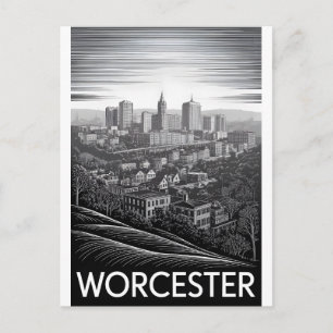 Cartão Postal De Festividades Horizonte de Worcester Massachusetts Preto Branco