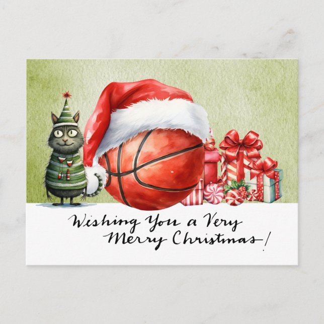 Cartão Postal De Festividades Horto de basquete para o Natal (Frente)