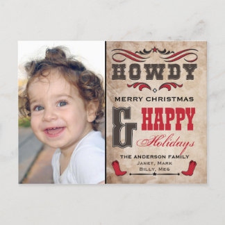 Cartão Postal De Festividades Howdy Cowboy Western Xmas Cartão de Foto