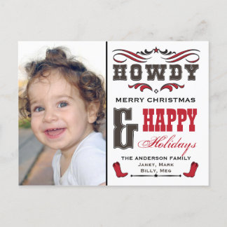 Cartão Postal De Festividades Howdy Cowboy Western Xmas Cartão de Foto