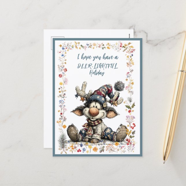 Cartão Postal De Festividades I Hope You Have A DEER-LIGHTFUL Holiday (Frente/Verso In Situ)
