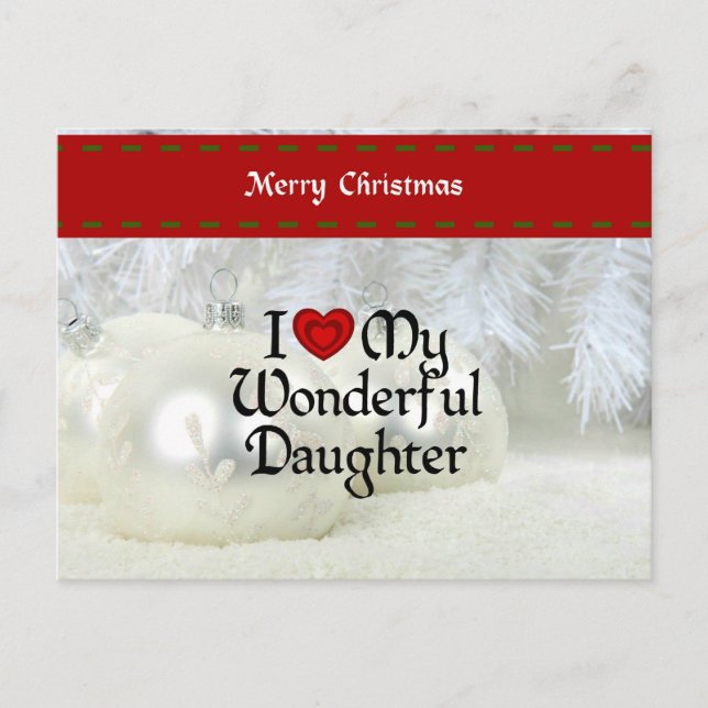 Cartão Postal De Festividades I Love My Wonderful Daughter, Christmas Design (Frente)