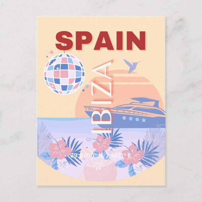 Cartão Postal De Festividades Ibiza, Espanha, Arte Viagem, Arte Retroativa, Past (Frente)