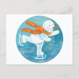 Cartão Postal De Festividades Ice Skating Snowman