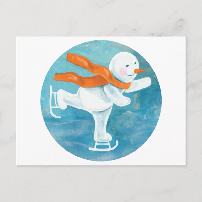 Cartão Postal De Festividades Ice Skating Snowman (Frente)