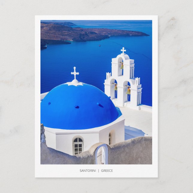 Cartão Postal De Festividades Igreja Grega Santorini em Firostefani, Grécia (Frente)