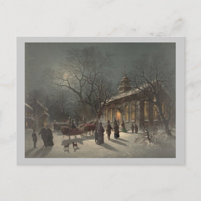 Cartão Postal De Festividades Igreja na véspera de Natal (Frente)