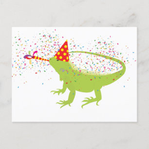 Cartão Postal De Festividades Iguana Lizard Partilhando Animais Tendo uma Festa