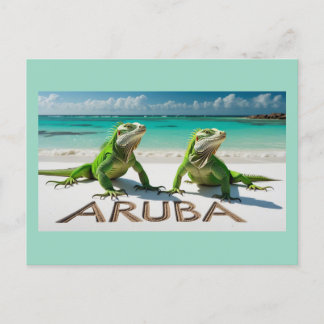Cartão Postal De Festividades iguanas verdes em aruba