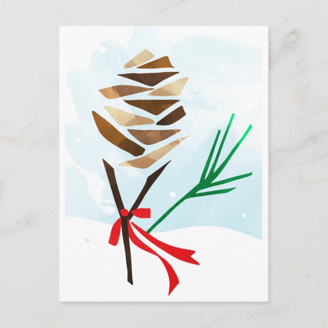 Cartão Postal De Festividades Illustrated Pine Cone Christmas Holiday Postcard (Frente)