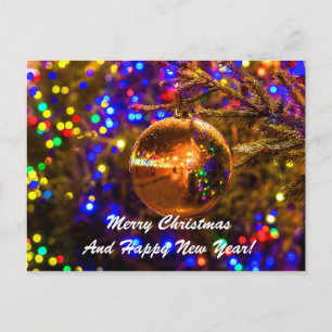 Cartão Postal De Festividades Iluminação Amarela da Bola de Natal