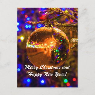 Cartão Postal De Festividades Iluminação Amarela da Bola de Natal
