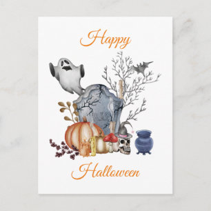 Cartão Postal De Festividades Ilustração Assustadora de Amigos no Halloween