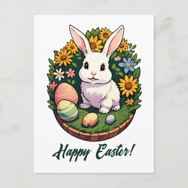 Cartão Postal De Festividades Ilustração Clássica de Coelhinho de Páscoa. Felz p (Frente)