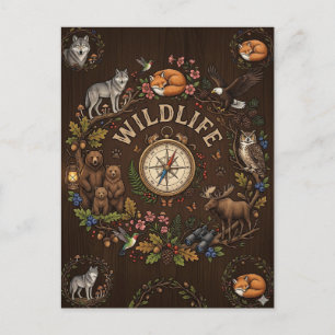 Cartão Postal De Festividades Ilustração da Aventura na Floresta da "Vida Selvag