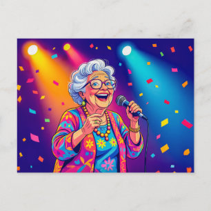 Cartão Postal De Festividades Ilustração da Avó Cantando no Palco