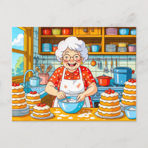 Cartão Postal De Festividades Ilustração da Avó Cozinhando Panquecas