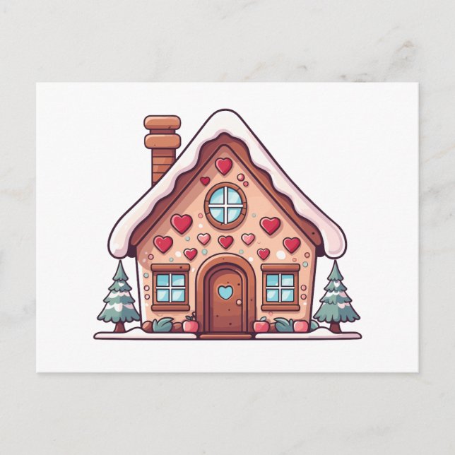 Cartão Postal De Festividades Ilustração da Casa do Gingerpão Festivo (Frente)