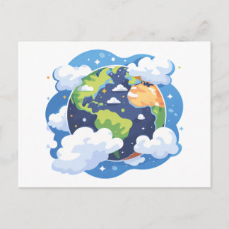 Cartão Postal De Festividades Ilustração da Terra com Nuvens no Espaço