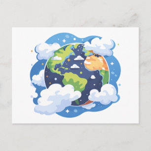 Cartão Postal De Festividades Ilustração da Terra com Nuvens no Espaço