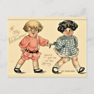 Cartão Postal De Festividades Ilustração das Crianças de Amor Retro Bonito