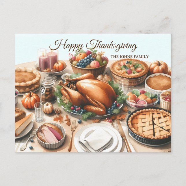 Cartão Postal De Festividades Ilustração de Ação de Graças de Aquarela (Frente)
