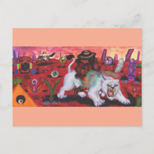 Cartão Postal De Festividades Ilustração de Aquarela O Menino Anda Branco Liones