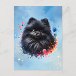Cartão Postal De Festividades Ilustração de aquarela pomeraniana preta