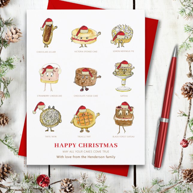 Cartão Postal De Festividades Ilustração de assar bonitinho (Funny cake happy christmas custom greetings card)