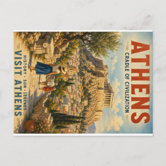 Cartão Postal De Festividades Ilustração de Cartaz de Viagem de Atenas Vintage -