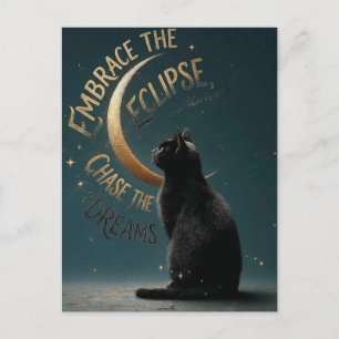 Cartão Postal De Festividades Ilustração de Gato Celestial "Abraçar o Eclipse"