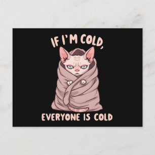 Cartão Postal De Festividades Ilustração de Humor Frio de Gato Sphynx Mal-humora