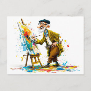 Cartão Postal De Festividades Ilustração de Leitura de Homem Idoso Humoroso
