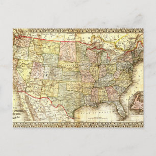 Cartão Postal De Festividades Ilustração de Mapa Antigo dos Estados Unidos